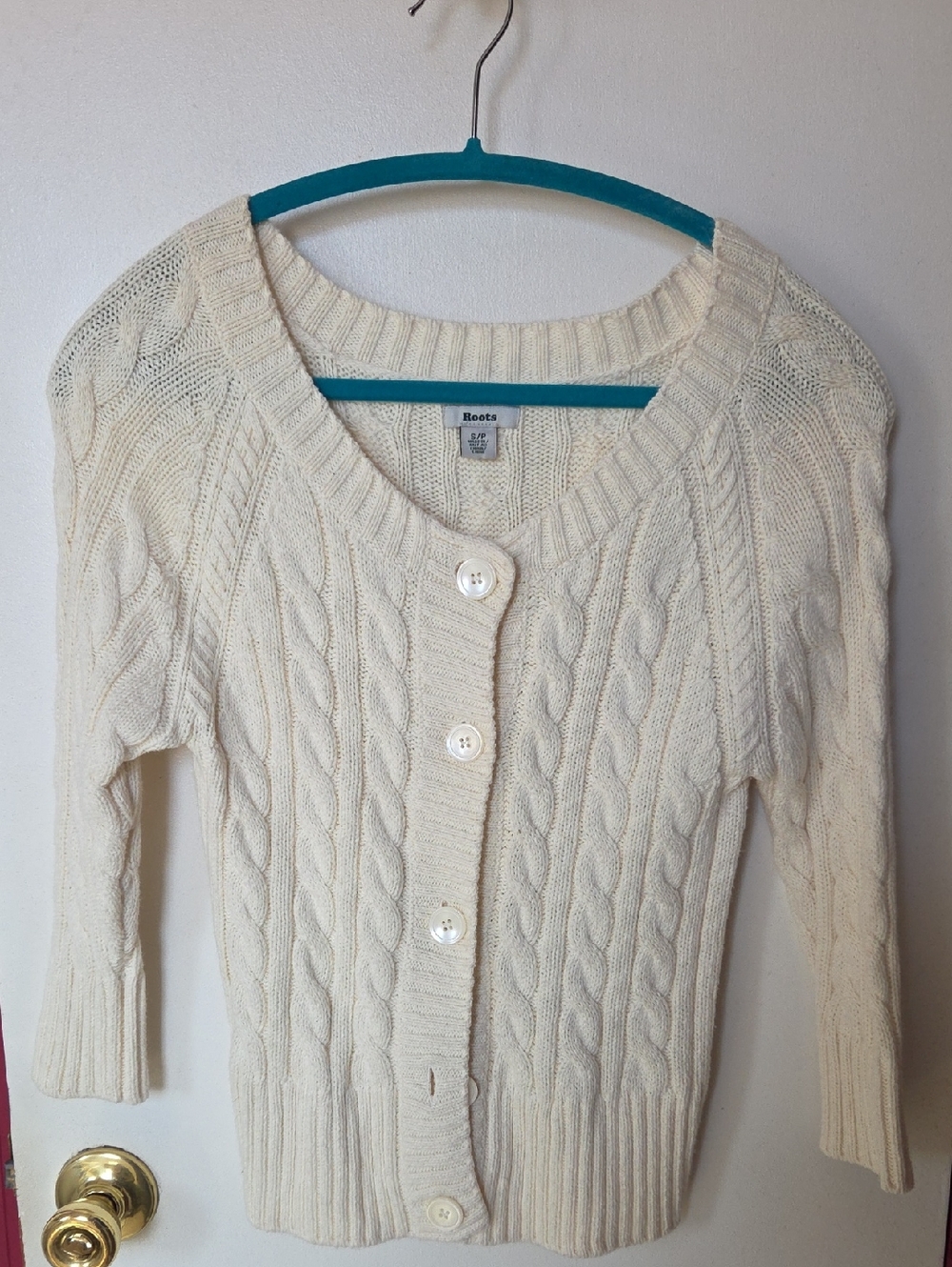 Roots Cream Cable-Knit Button-Up Cardigan